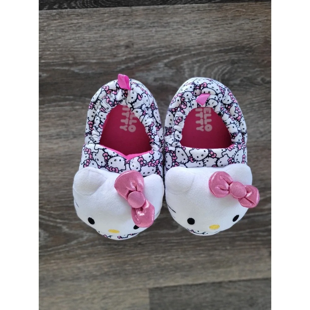 Hello Kitty Slippers Toddler Girls Size 11-12‎ White Pink Bow Plush Cozy #4